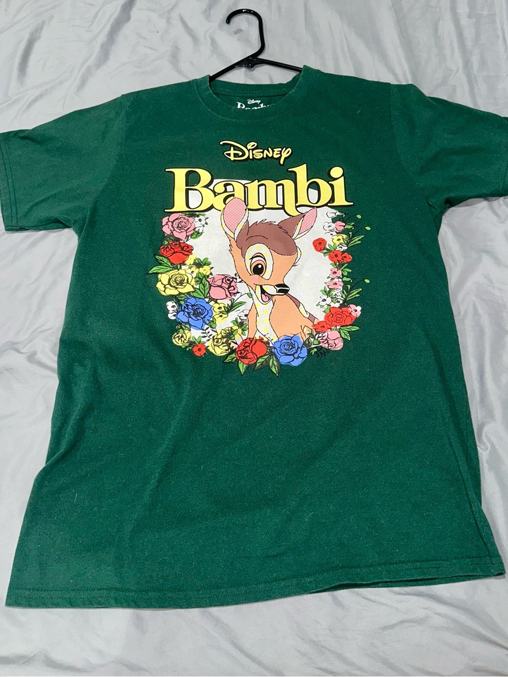 Pre loved Disney Green Bambi Floral Graphic Tee